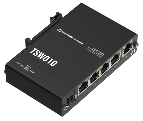 Teltonika TSW010 DIN RAIL Switch, Plug-N-Play, 5x Ethernet