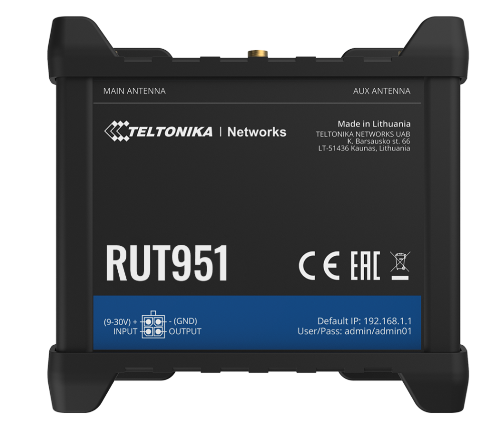 Teltonika RUT951 Industrial Router, 4G/LTE (Cat 4), 3G, 2G, 9-30 VDC